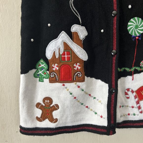Hansel & Gretel Stylish Xmas Christmas Sweater Vest Medium 8-10 Gingerbread Hous - Picture 2 of 12